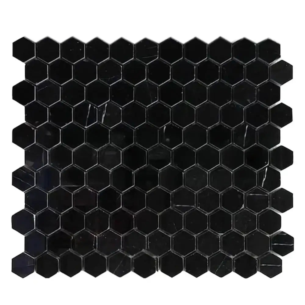 Nero Marquina Prestige/Black 1" Hexagon Marble Mosaic-American Stone