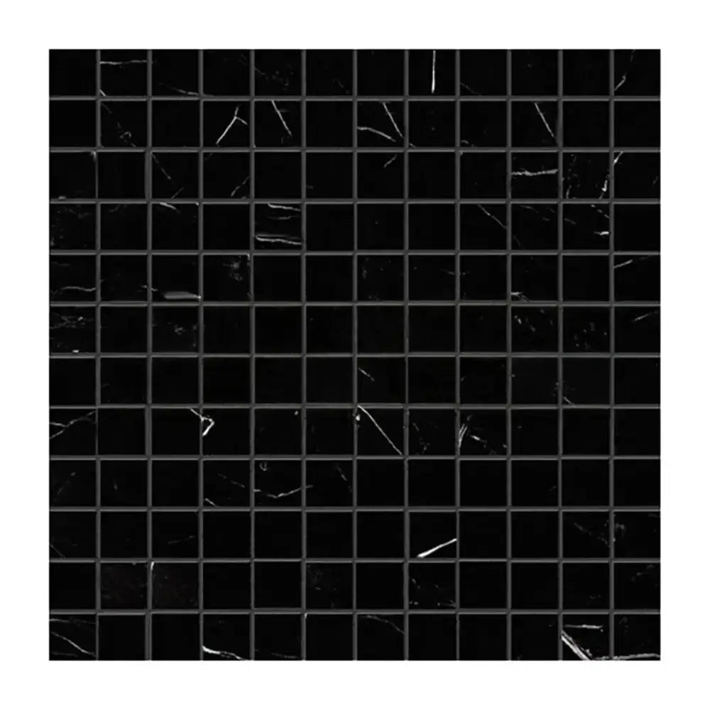 Black mosaic tile sheet of Nero Marquina Black 1X1 Marble, polished or honed finish