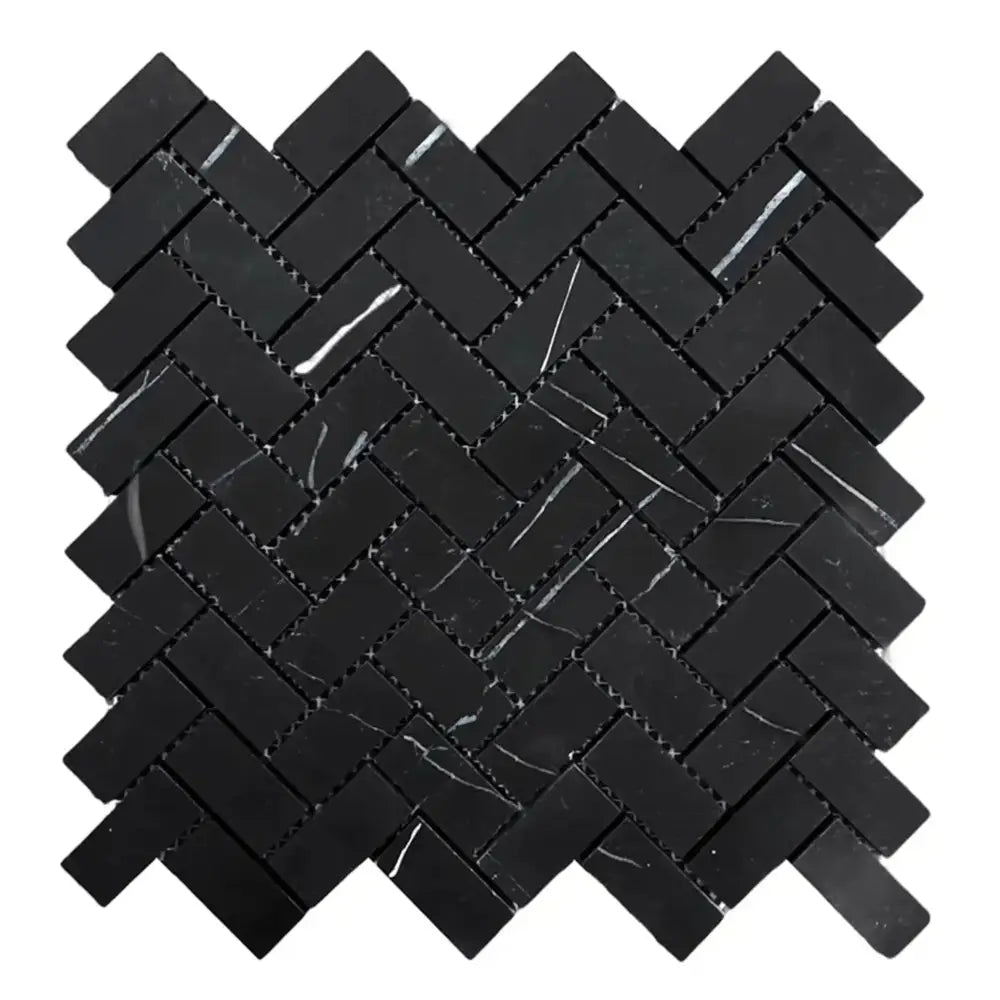 Nero Marquina Prestige/Black 1X2 Herringbone Marble Mosaic-American Stone