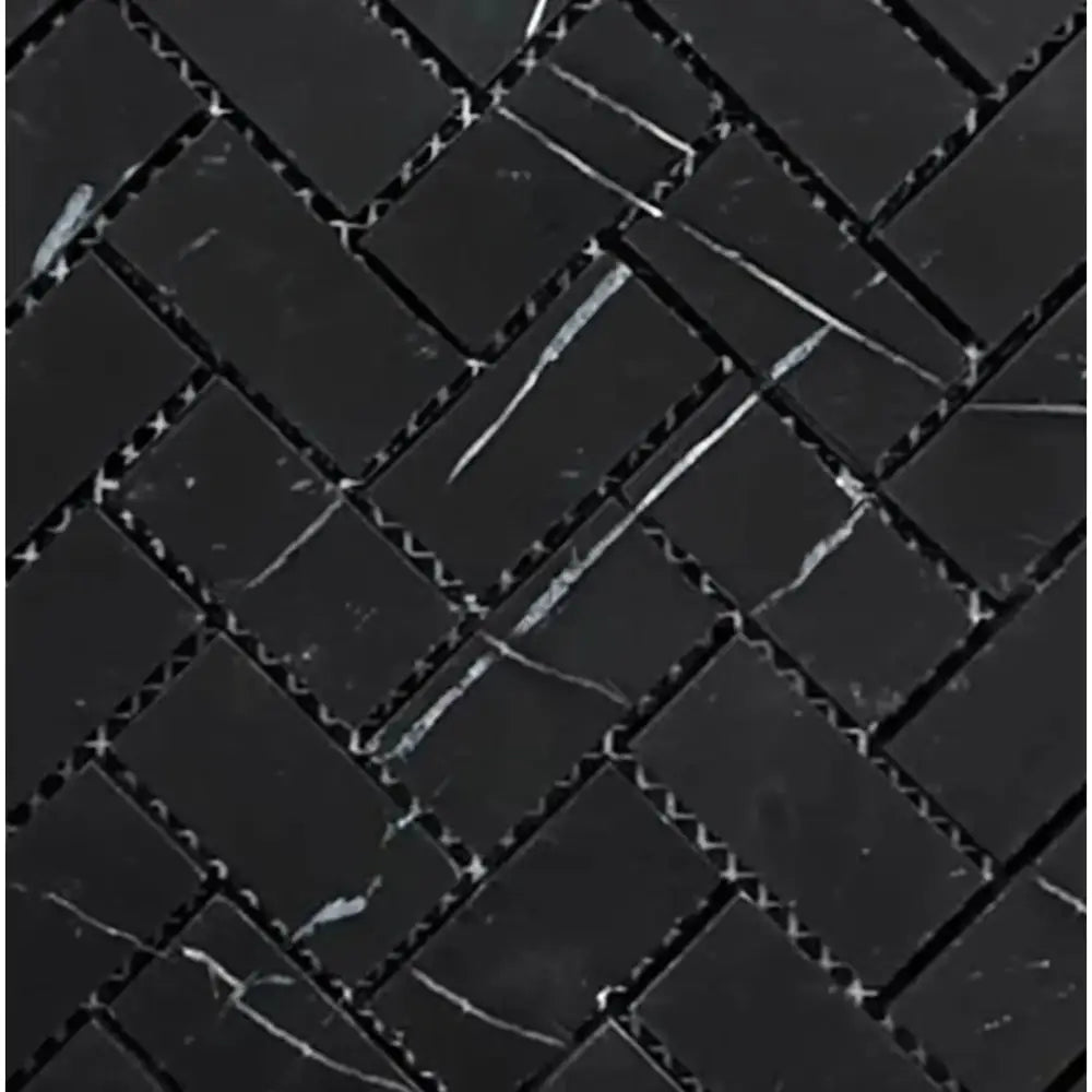 Black marble herringbone tile in Nero Marquina 1X2 polished or honed mosaic design