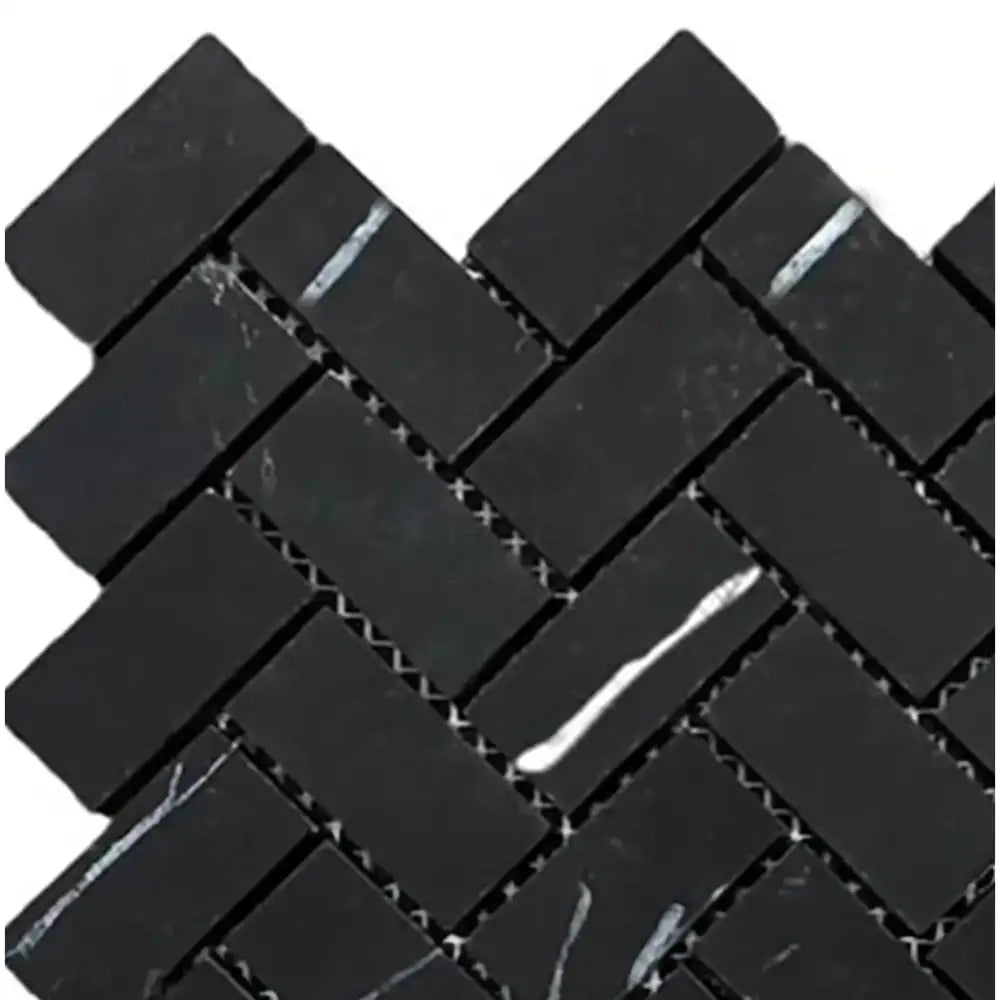 Nero Marquina Prestige/Black 1X2 Herringbone Marble Mosaic-American Stone