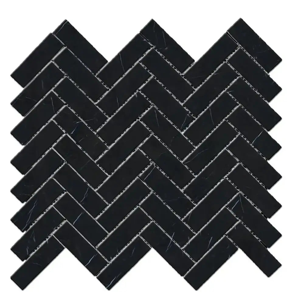 Nero Marquina Prestige/Black 1X3 Herringbone Marble Mosaic-American Stone