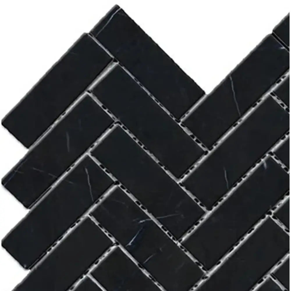Nero Marquina Prestige/Black 1X3 Herringbone Marble Mosaic-American Stone