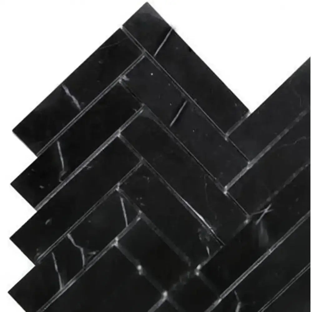 Nero Marquina Prestige/Black 1X4 Herringbone Marble Mosaic-American Stone