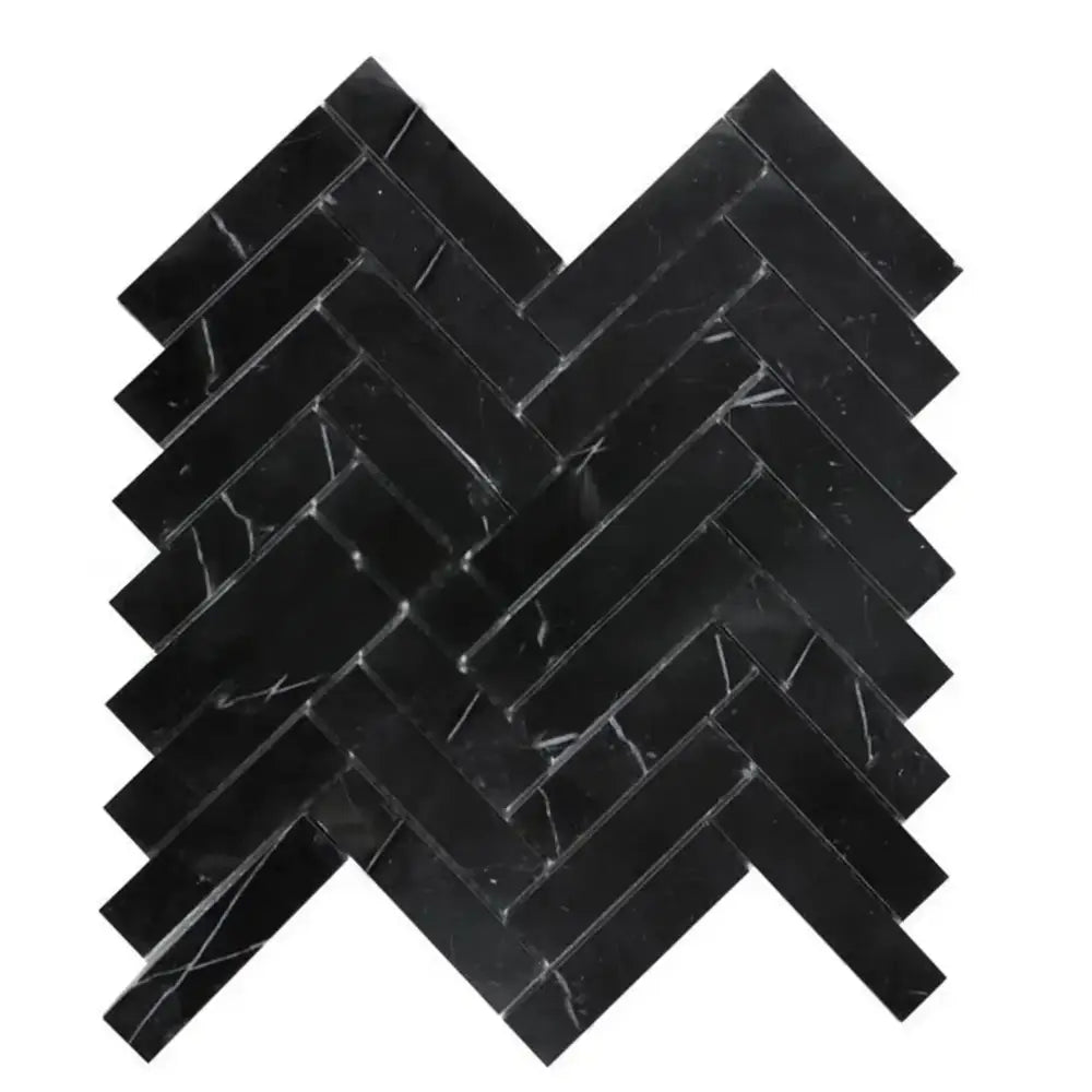 Nero Marquina Prestige/Black 1X4 Herringbone Marble Mosaic-American Stone