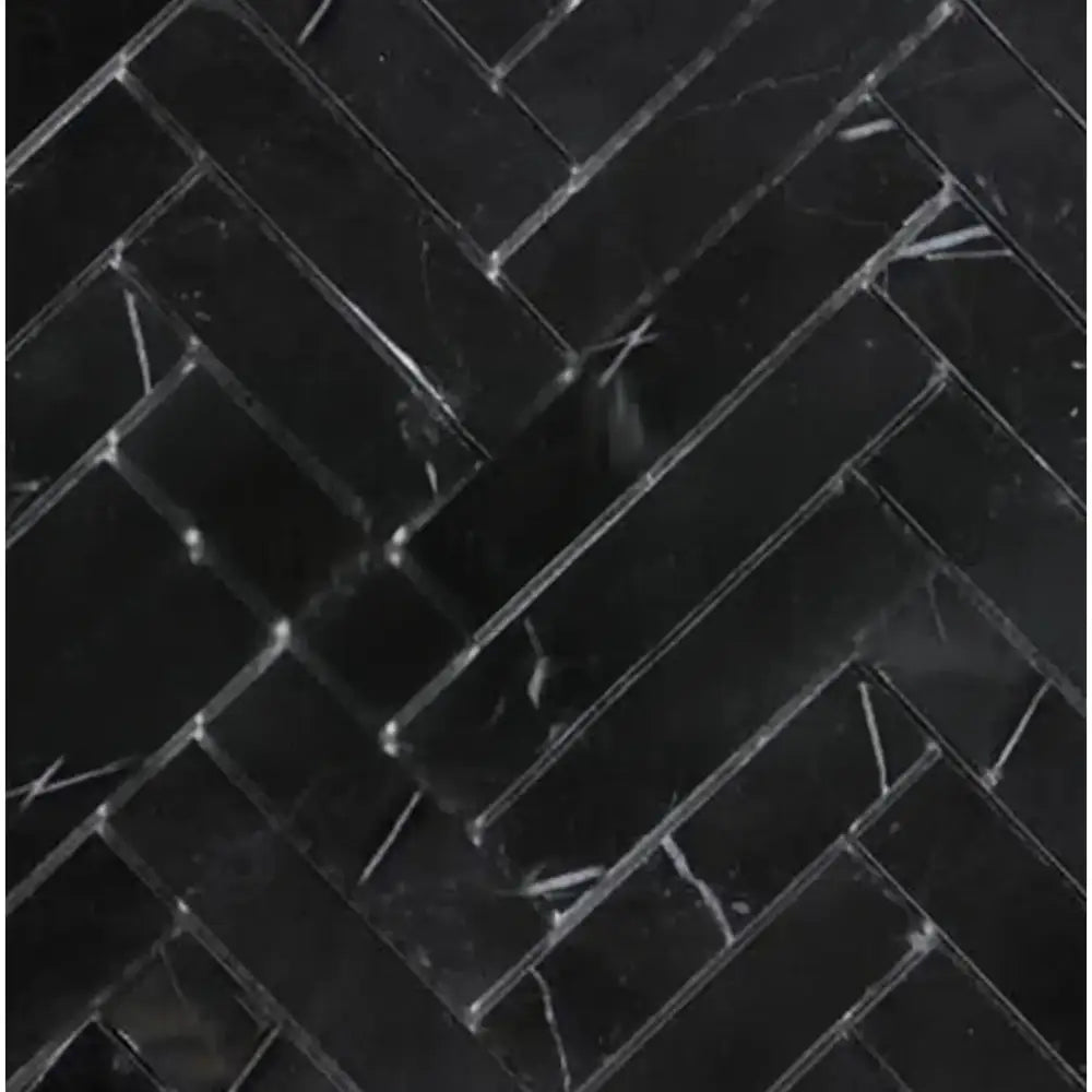 Nero Marquina Prestige/Black 1X4 Herringbone Marble Mosaic-American Stone