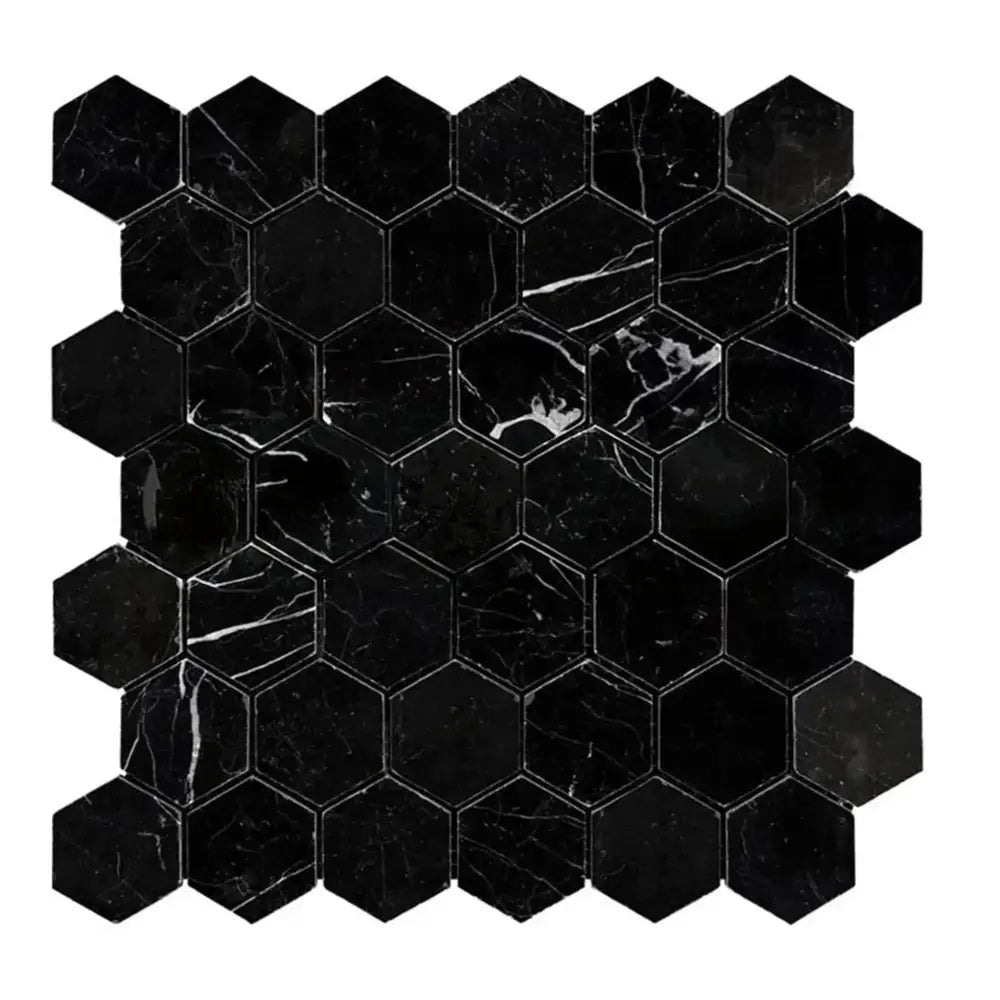 Nero Marquina Prestige/Black 2" Hexagon Marble Mosaic-American Stone