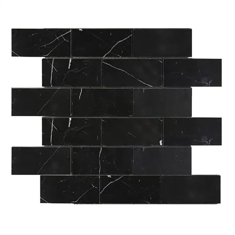 Nero Marquina Black 2X4 Brick Marble Mosaic Polished or Honed in black marble tiles
