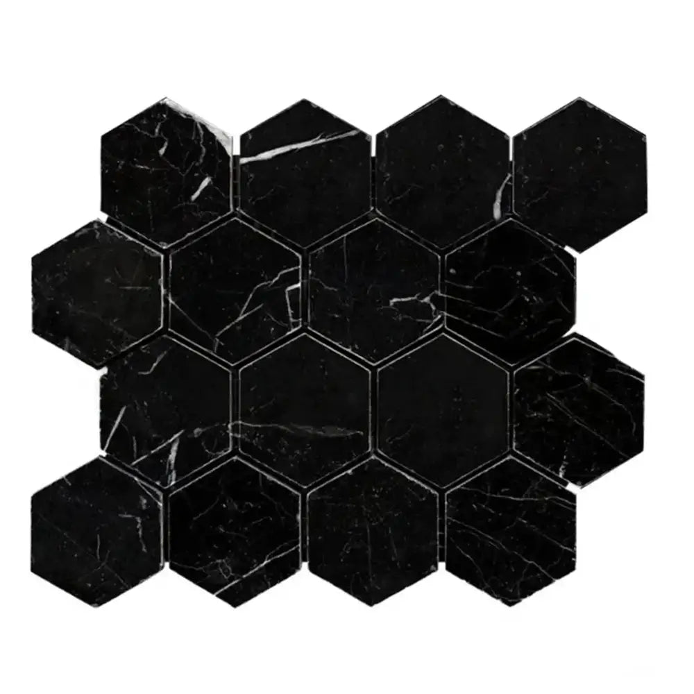Nero Marquina Prestige/Black 3" Hexagon Marble Mosaic-American Stone