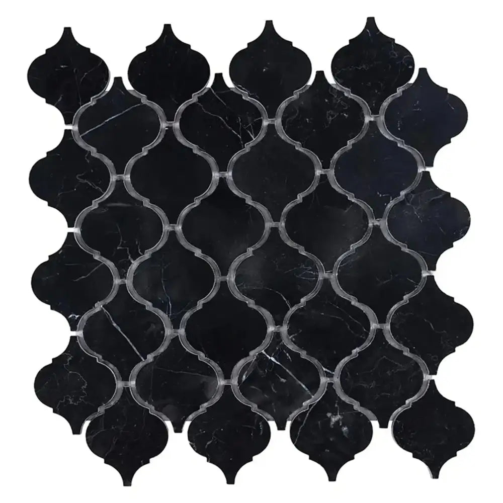 Nero Marquina Prestige/Black 3inch Lantern (Arabesque/Moroccan/Baroque) Marble Mosaic-American Stone