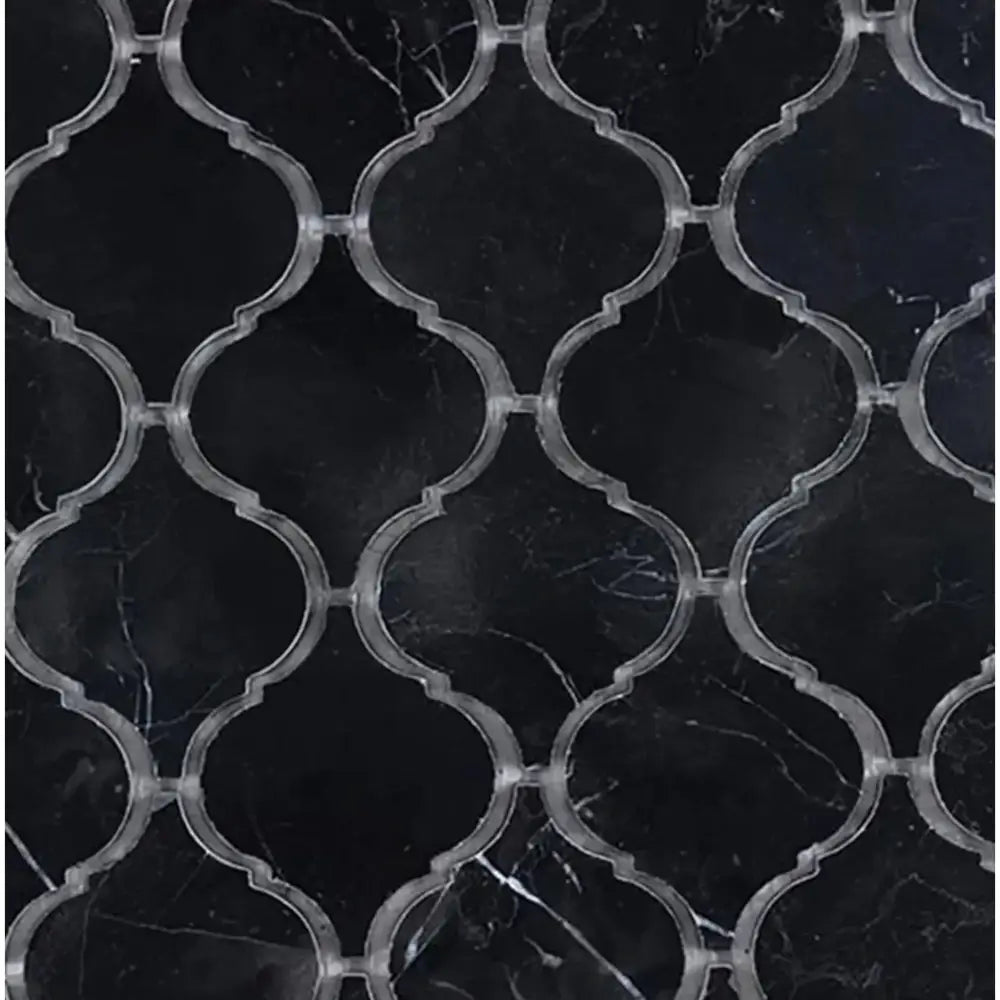Black marble arabesque tile in Nero Marquina 3 inch Lantern polished marble mosaic
