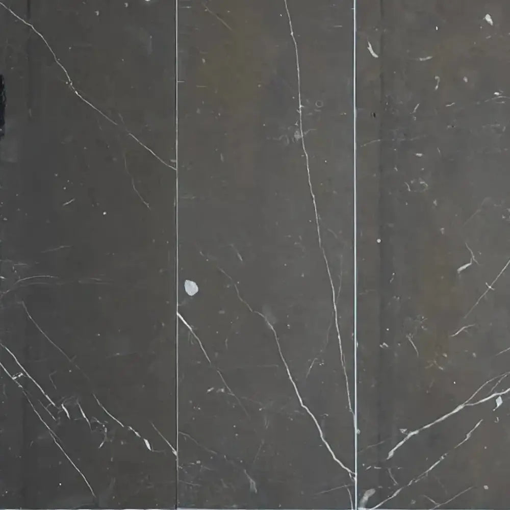 Dark marble tiles with white veining from Nero Marquina Black Marble 4X12 collection