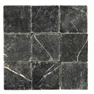 Nine square black marble tiles from Nero Marquina Black Marble 4X4 Tumbled collection