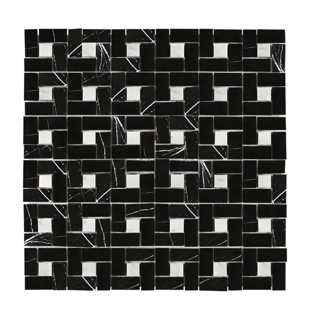 Nero Marquina Prestige/Black Pinwheel (Mini) w/White Dots Marble Mosaic-American Stone