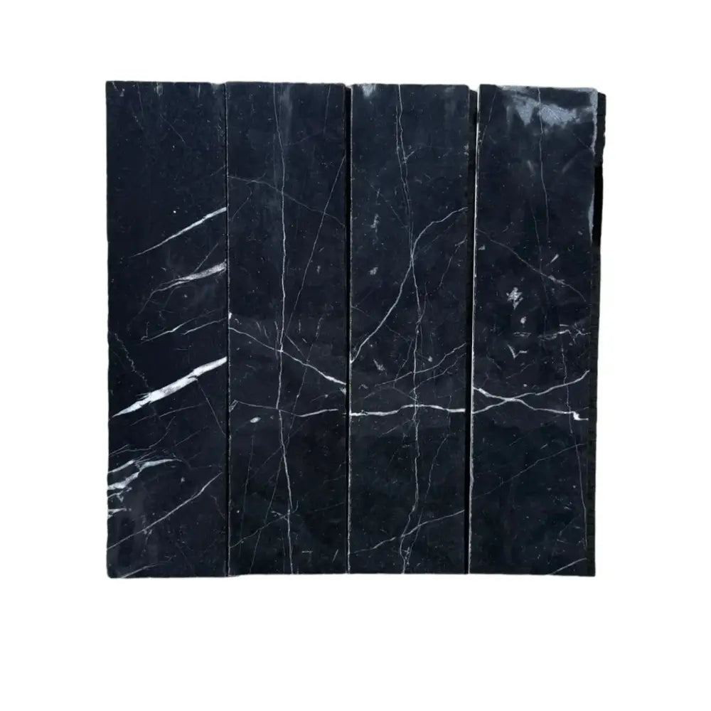 Nero Marquina Prestige Marble 3x12 black tiles with striking white veining for elegant surfaces