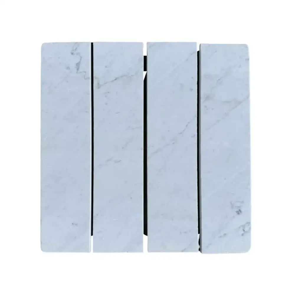 White marble-patterned radiator in Oriental White Aurora 3 X 12 Field Tile design