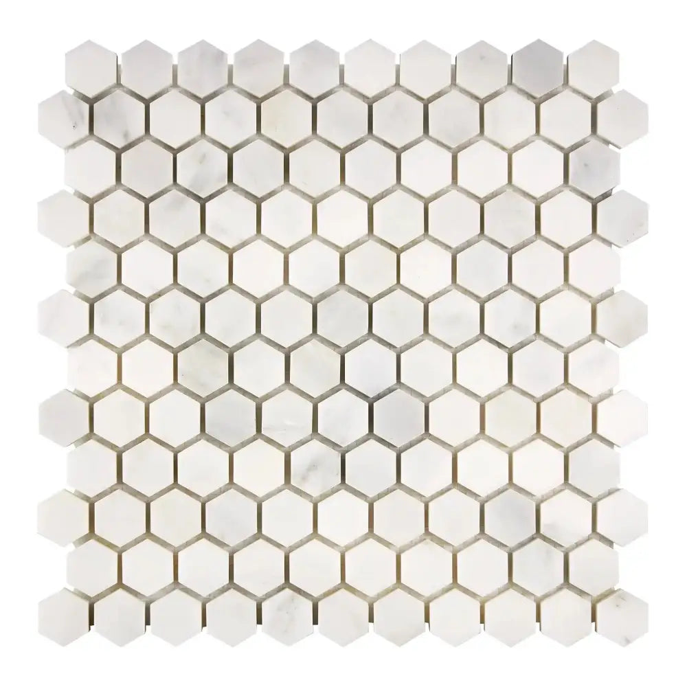 Oriental White Aurora / Asian Statuary 1" Hexagon Marble Mosaic-American Stone