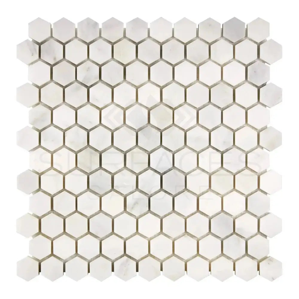 Oriental White Aurora / Asian Statuary 1" Hexagon Marble Mosaic-American Stone