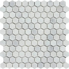 White hexagon mosaic tile from Oriental White Aurora Asian Statuary 1 inch polished marble
