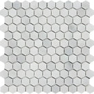 White hexagon tile mosaic from Oriental White Aurora Asian Statuary marble in polished or honed finish
