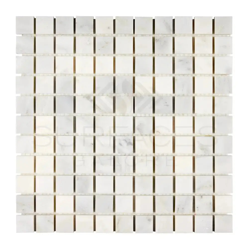 Square white marble mosaic tile from Oriental White Aurora Asian Statuary collection