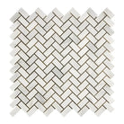 Herringbone marble tile pattern in Oriental White Aurora Asian Statuary Mosaic polished or honed