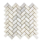 White herringbone tile mosaic from Oriental White Aurora Asian Statuary marble