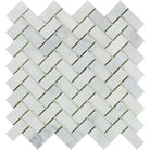 White marble herringbone mosaic tile from Oriental White Aurora Asian Statuary series