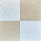 Four white square tiles from Oriental White Aurora Asian Statuary Marble Mosaic