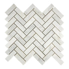 White marble herringbone tile from Oriental White Aurora Asian Statuary 1X3 mosaic