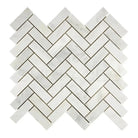 White marble herringbone tile from Oriental White Aurora Asian Statuary Mosaic
