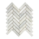 Herringbone marble tile pattern in Oriental White Aurora Asian Statuary mosaic