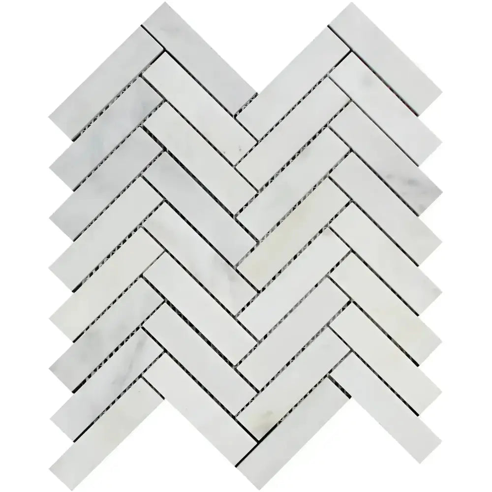 White herringbone tile pattern from Oriental White Aurora Asian Statuary Marble Mosaic