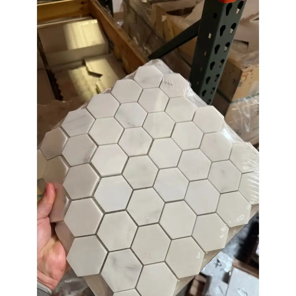 Oriental White Aurora / Asian Statuary 2" Hexagon Marble Mosaic-American Stone
