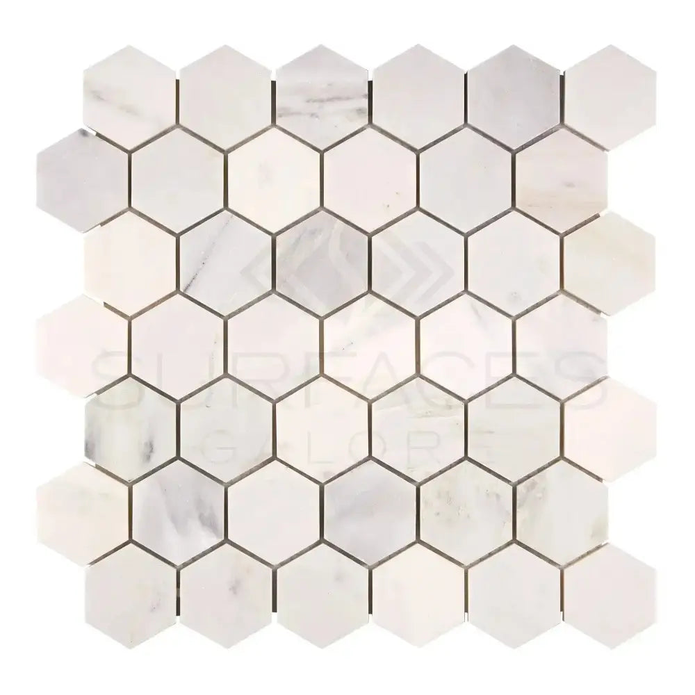 Oriental White Aurora / Asian Statuary 2" Hexagon Marble Mosaic-American Stone
