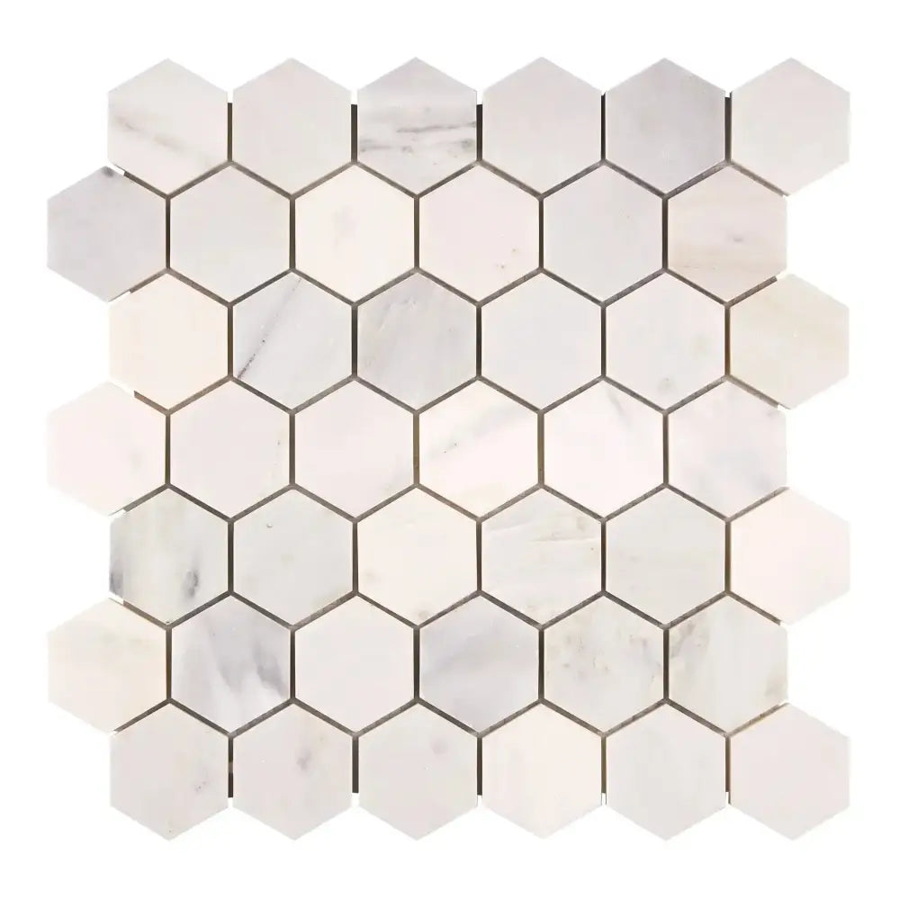 White marble hexagon tile mosaic from Oriental White Aurora Asian Statuary series