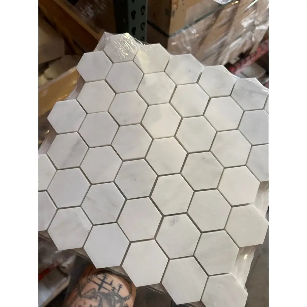 Oriental White Aurora / Asian Statuary 2" Hexagon Marble Mosaic-American Stone