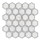 Hexagonal mosaic tile sheet with White Aurora and Blue-Gray Marble in polished or honed finish