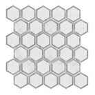 Hexagonal Marble Mosaic Tile Sheet featuring White Aurora and Blue-Gray Statuary Marble