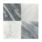 Four polished or honed Asian Statuary marble tiles in a 2x2 mosaic pattern