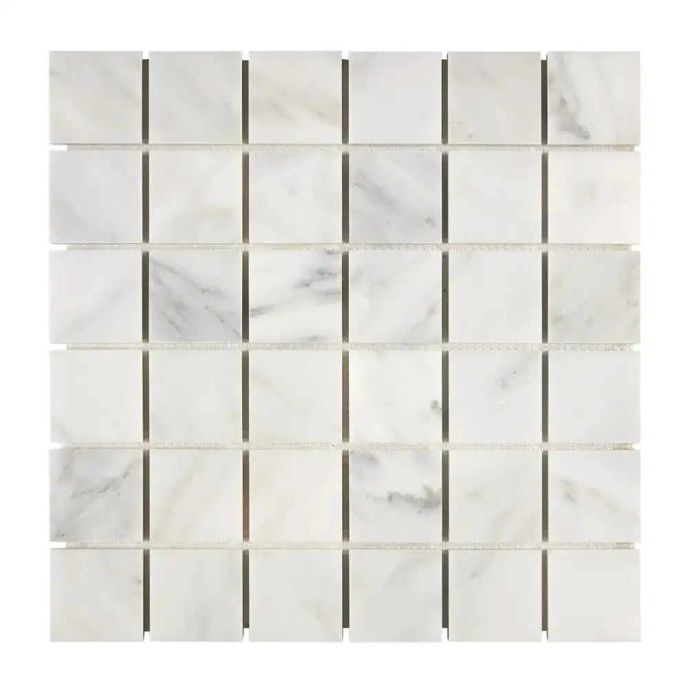 Square marble mosaic tile sheet featuring Oriental White Aurora White Aurora Asian Statuary in polished or honed finish