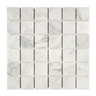 Square marble mosaic tile sheet featuring Oriental White Aurora White Aurora Asian Statuary in polished or honed finish