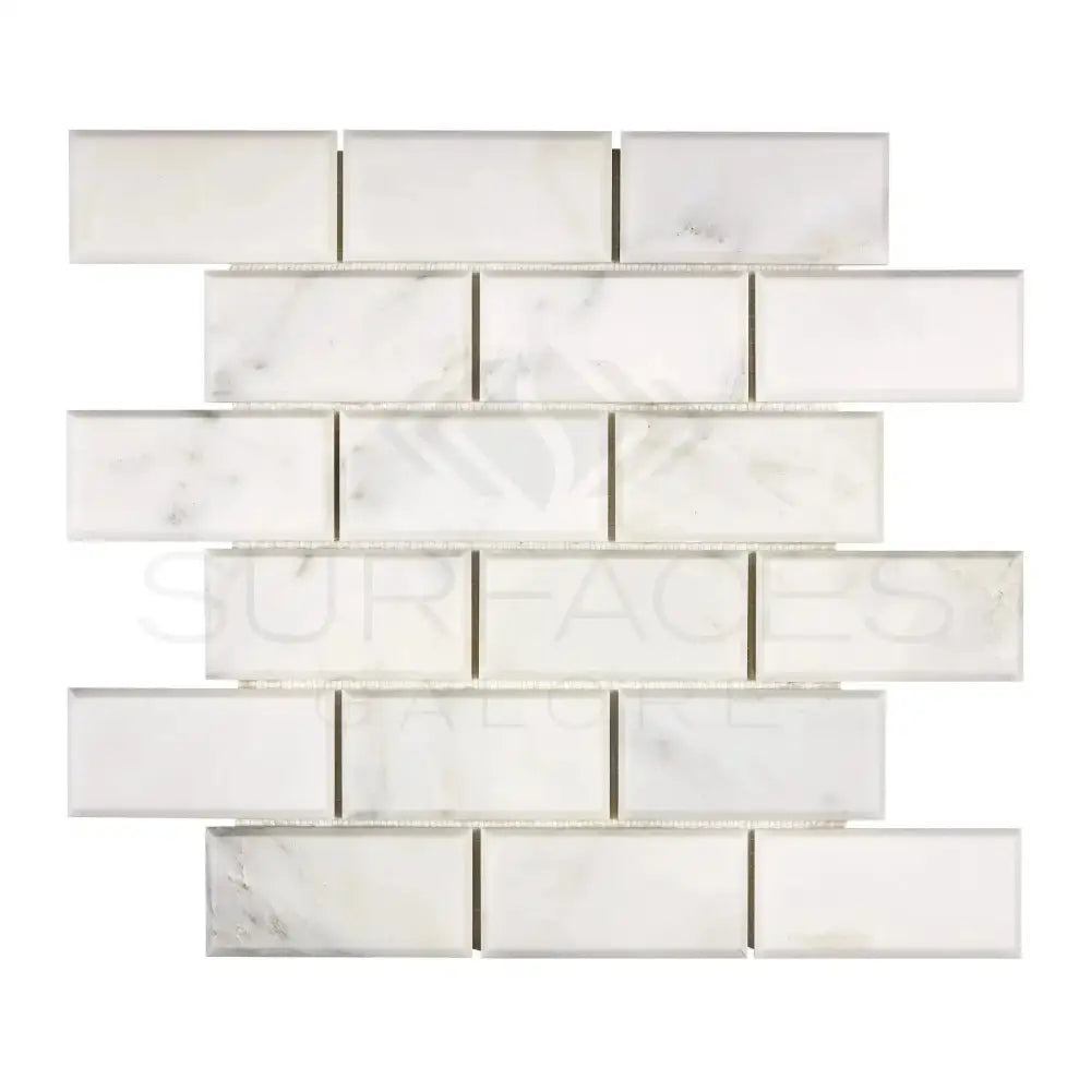 Oriental White Aurora / Asian Statuary 2X4 Brick Deep-Beveled Marble Mosaic Polished-Honed-American Stone
