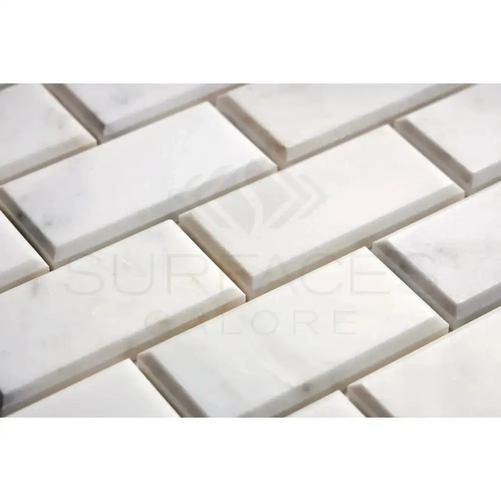 Oriental White Aurora / Asian Statuary 2X4 Brick Deep-Beveled Marble Mosaic Polished-Honed-American Stone