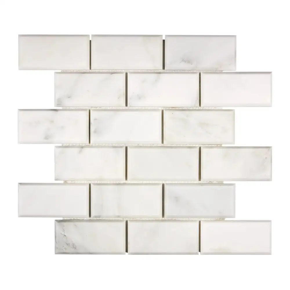 Oriental White Aurora / Asian Statuary 2X4 Brick Deep-Beveled Marble Mosaic Polished-Honed-American Stone