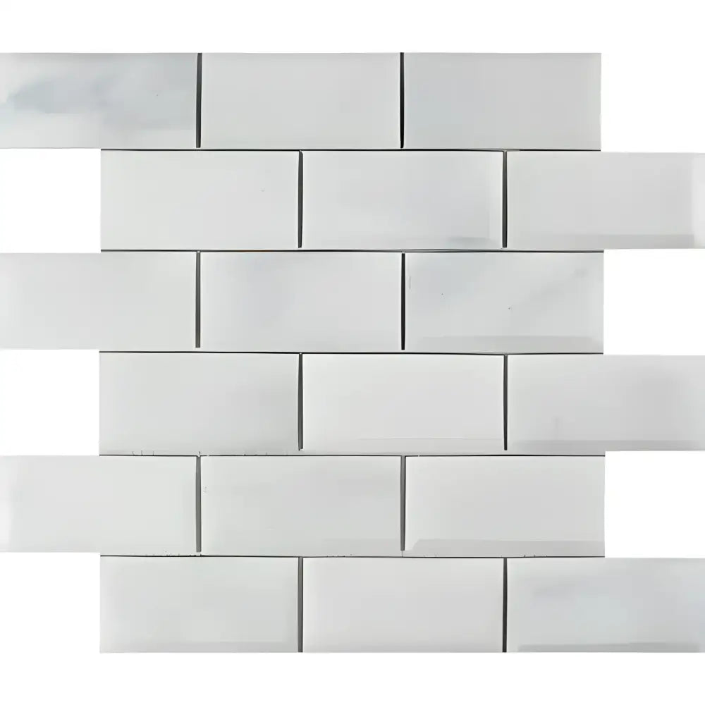 Oriental White Aurora / Asian Statuary 2X4 Brick Deep-Beveled Marble Mosaic Polished-Honed-American Stone