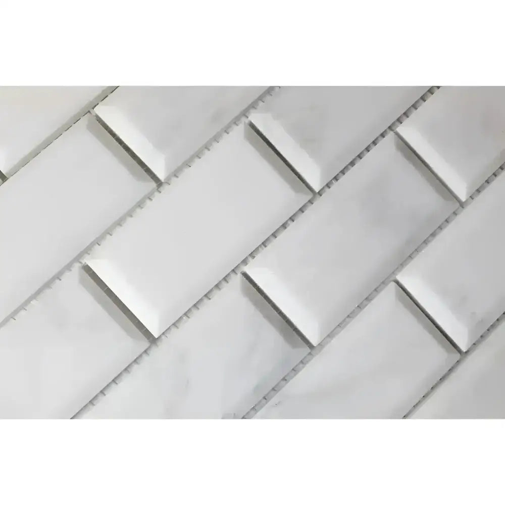 White beveled subway tile from Oriental White Aurora Marble Mosaic product