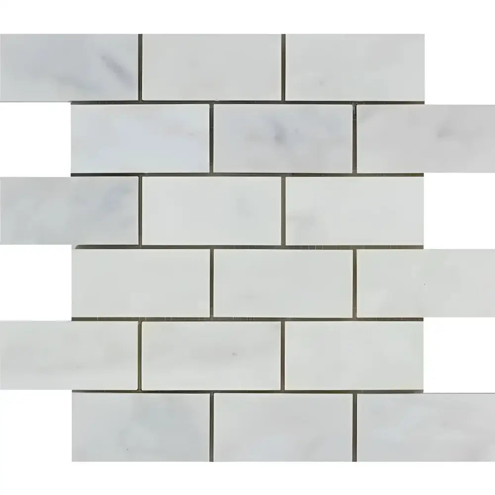 White marble subway tile mosaic from Oriental White Aurora Asian Statuary collection