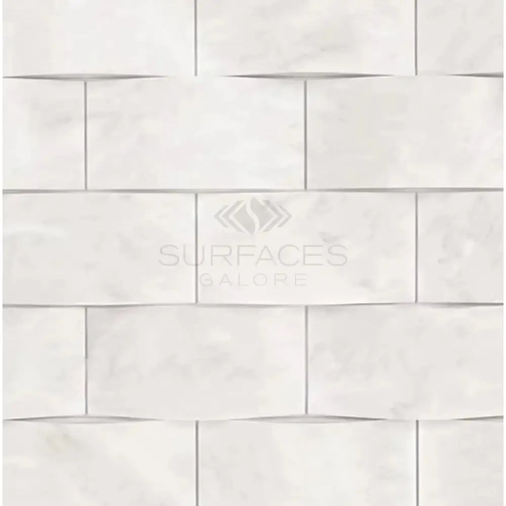 Oriental White Aurora / Asian Statuary 2X4 Round-Faced (CNC-Arched/Wavy) Marble Mosaic-American Stone