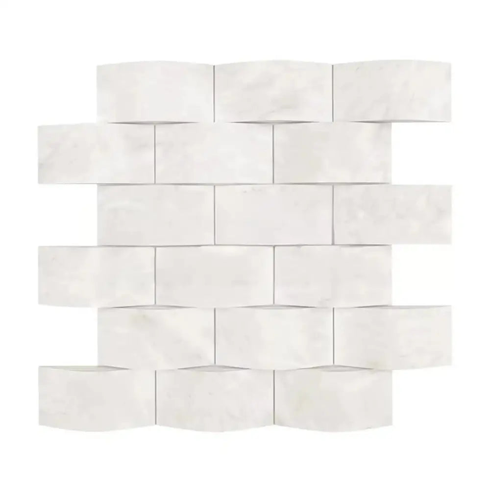 Oriental White Aurora / Asian Statuary 2X4 Round-Faced (CNC-Arched/Wavy) Marble Mosaic-American Stone